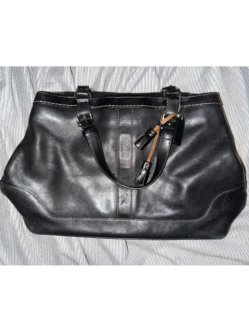 Vintage Coach Hamptons Black Leather Carryall Handbag Tote 7468